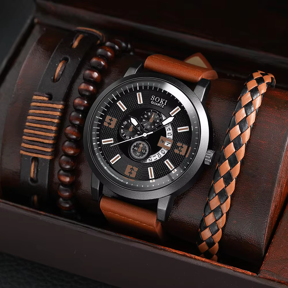 This modern wristwatch combines a clean design with reliable performance